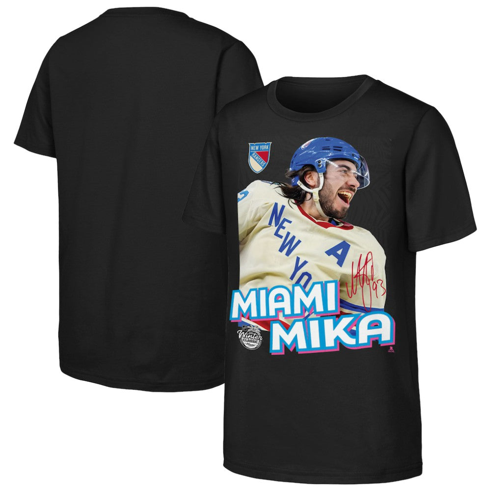 Mika Zibanejad New York Rangers Outerstuff Youth Miami Mika T-Shirt - Black | US 203774845