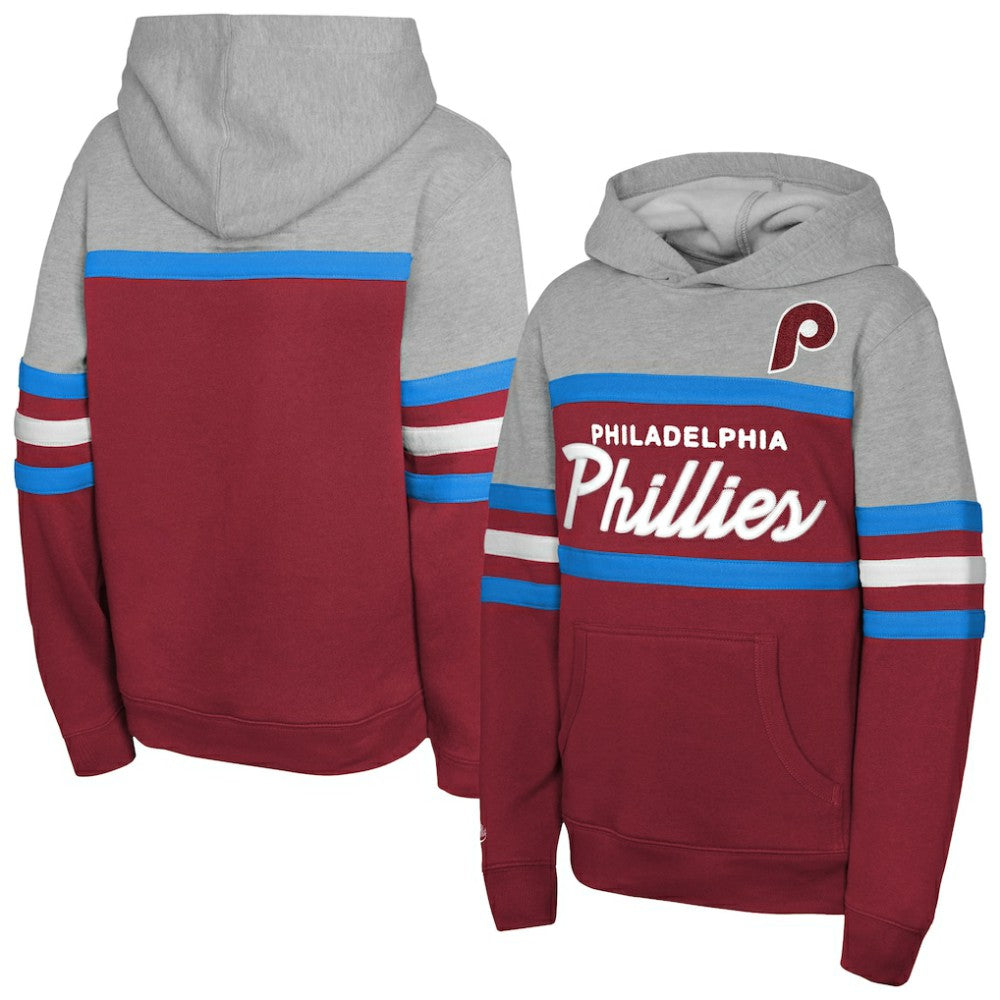 Philadelphia Phillies Mitchell & Ness Youth Cooperstown Head Coach Pullover Hoodie - Red/Grey Hoodies