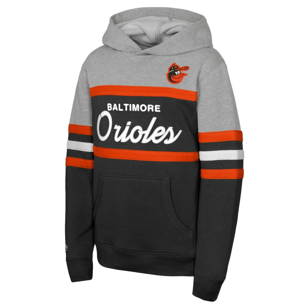 Baltimore Orioles Mitchell & Ness Youth Cooperstown Head Coach Pullover Hoodie - Black/Grey Hoodies