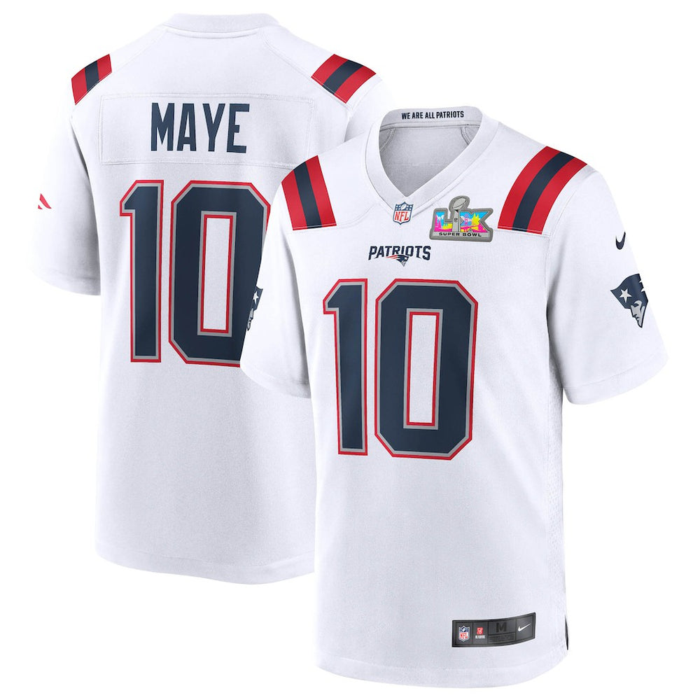Drake Maye New England Patriots Super Bowl LX Patch Game Jersey - White Jerseys