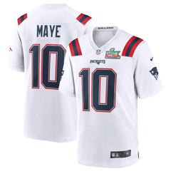 Drake Maye New England Patriots Super Bowl LX Patch Game Jersey - White Jerseys