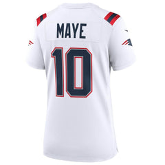 Drake Maye New England Patriots Women's Super Bowl LX Patch Game Jersey - White Jerseys