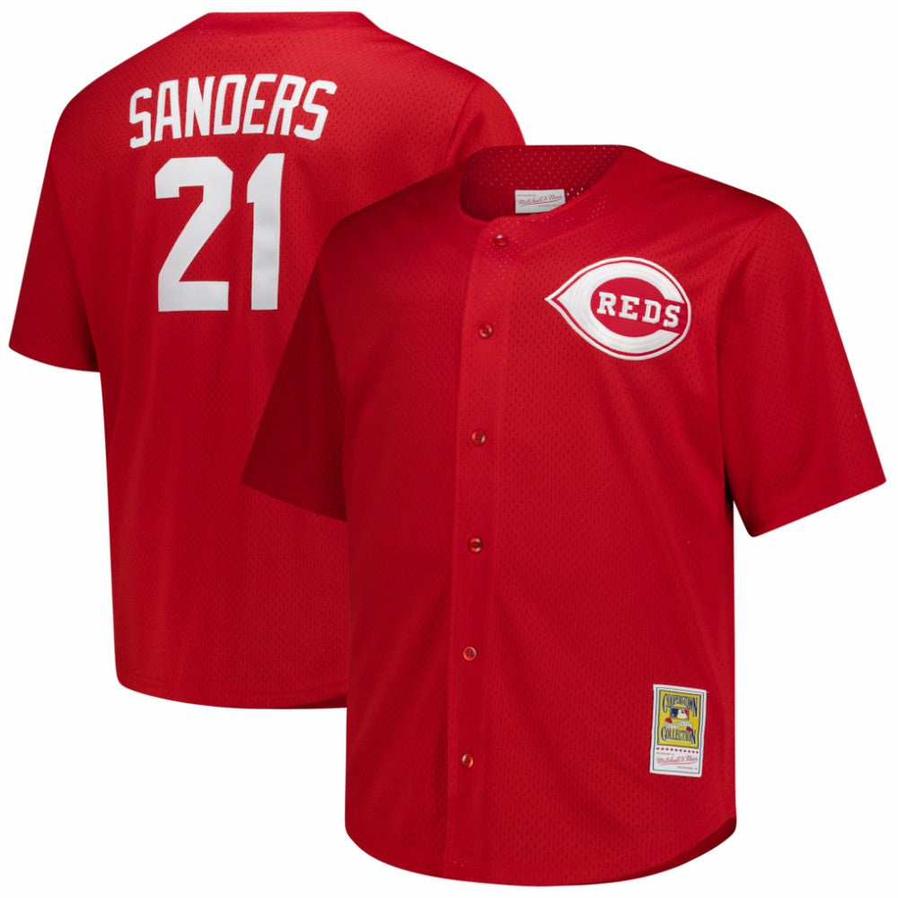 Deion Sanders Cincinnati Reds Mitchell & Ness Big & Tall Cooperstown Mesh Batting Practice Jersey - Red Jerseys
