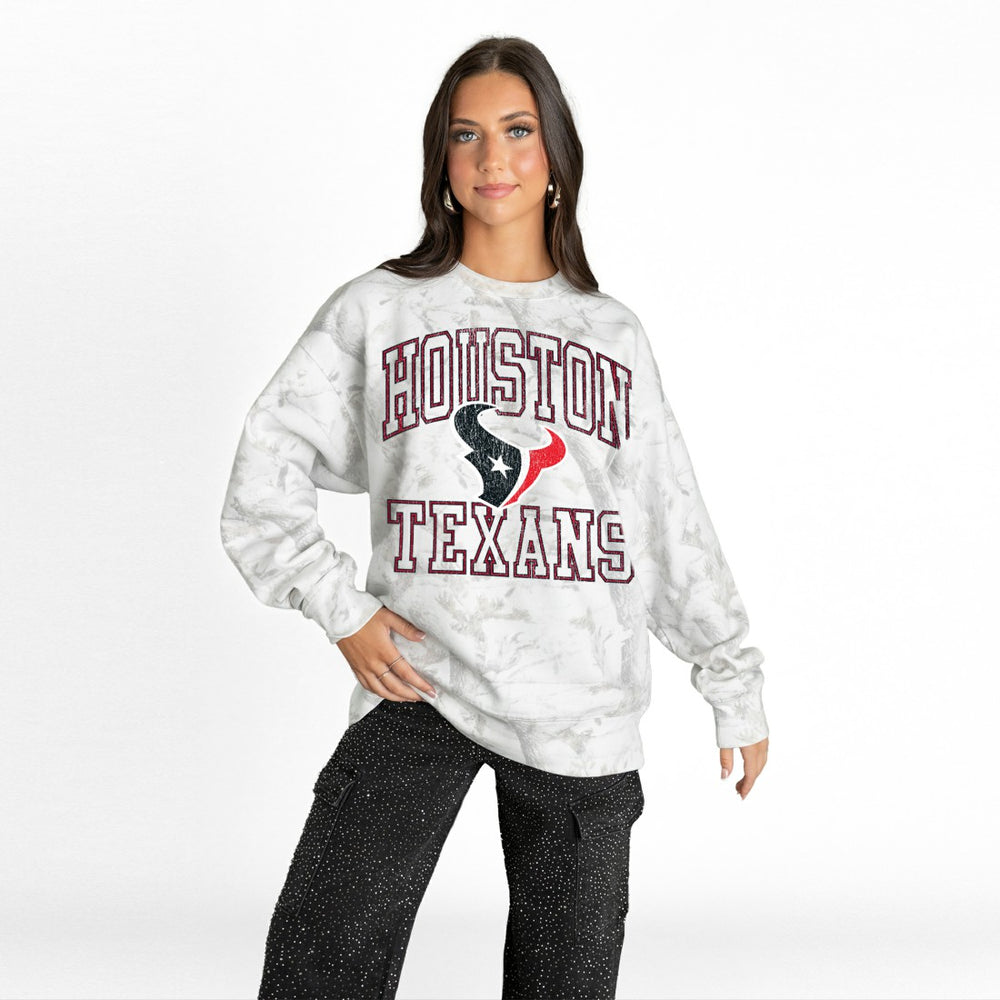 Houston Texans Gameday Couture Women's Whiteout Oversized Premium Fleece Sweatshirt - Arctic Camo Sweatshirts
