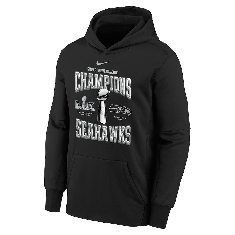 Seattle Seahawks Youth Super Bowl LX Champions Locker Room Trophy Collection Authentic Hoodie - Black Hoodies