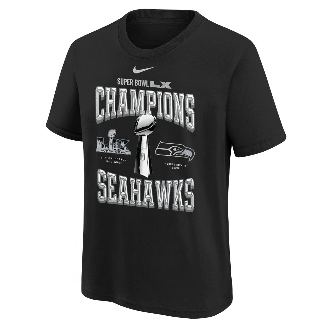 Seattle Seahawks Youth Super Bowl LX Champions Locker Room Trophy Collection Replica T-Shirt - Black T-shirts