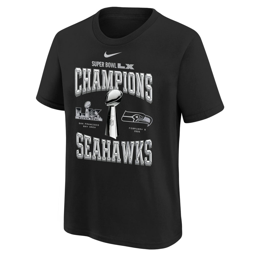 Seattle Seahawks Youth Super Bowl LX Champions Locker Room Trophy Collection Replica T-Shirt - Black T-shirts
