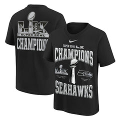 Seattle Seahawks Youth Super Bowl LX Champions Locker Room Trophy Collection Authentic T-Shirt - Black T-shirts