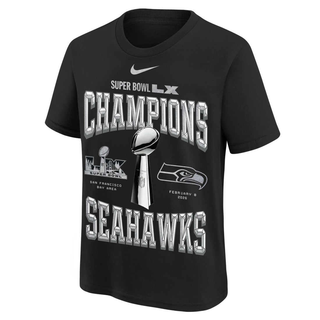 Seattle Seahawks Youth Super Bowl LX Champions Locker Room Trophy Collection Authentic T-Shirt - Black T-shirts