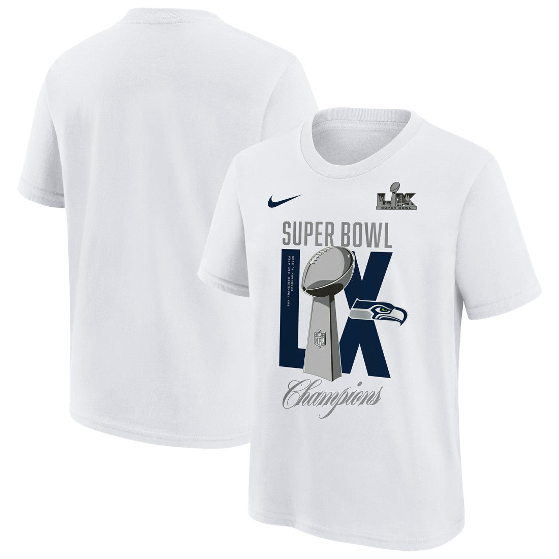 Seattle Seahawks Youth Super Bowl LX Champions Lombardi Trophy T-Shirt - White T-shirts