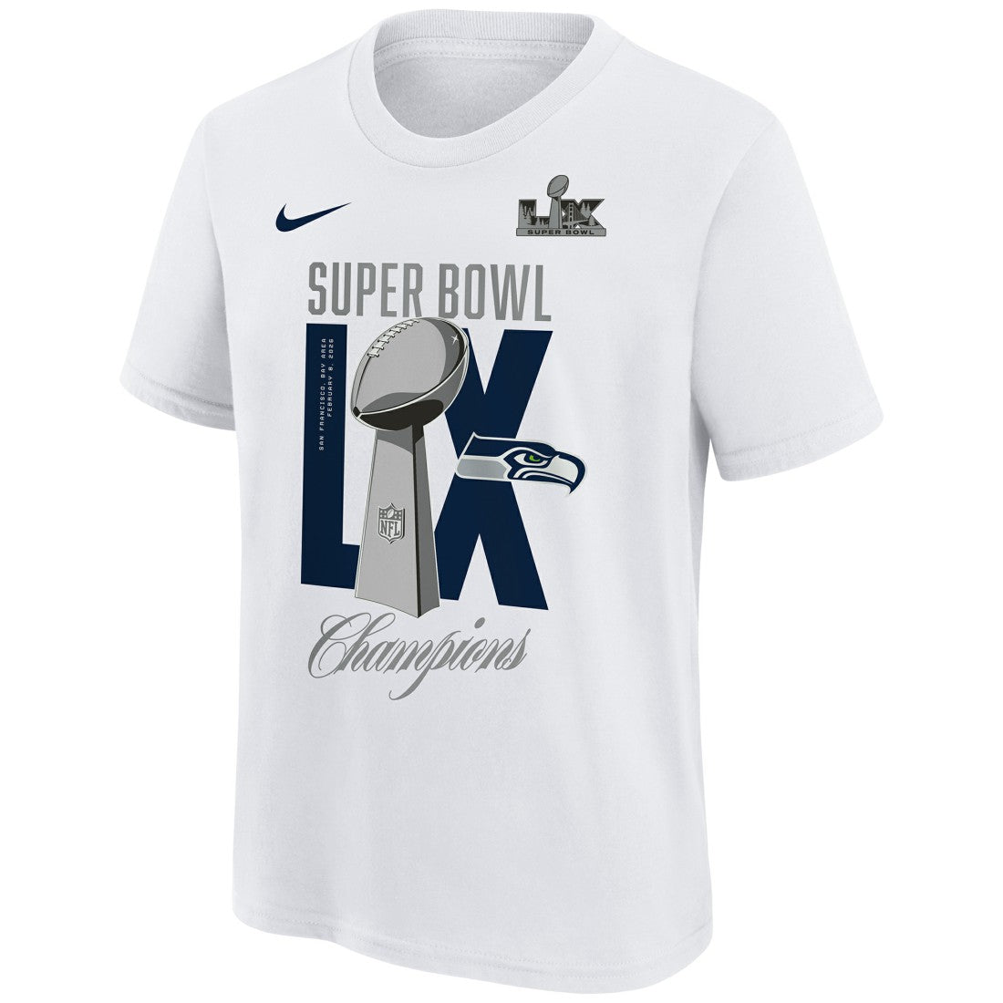 Seattle Seahawks Youth Super Bowl LX Champions Lombardi Trophy T-Shirt - White T-shirts
