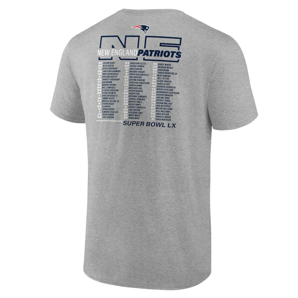 New England Patriots Super Bowl LX Big & Tall Roster T-Shirt - Heather Gray T-shirts