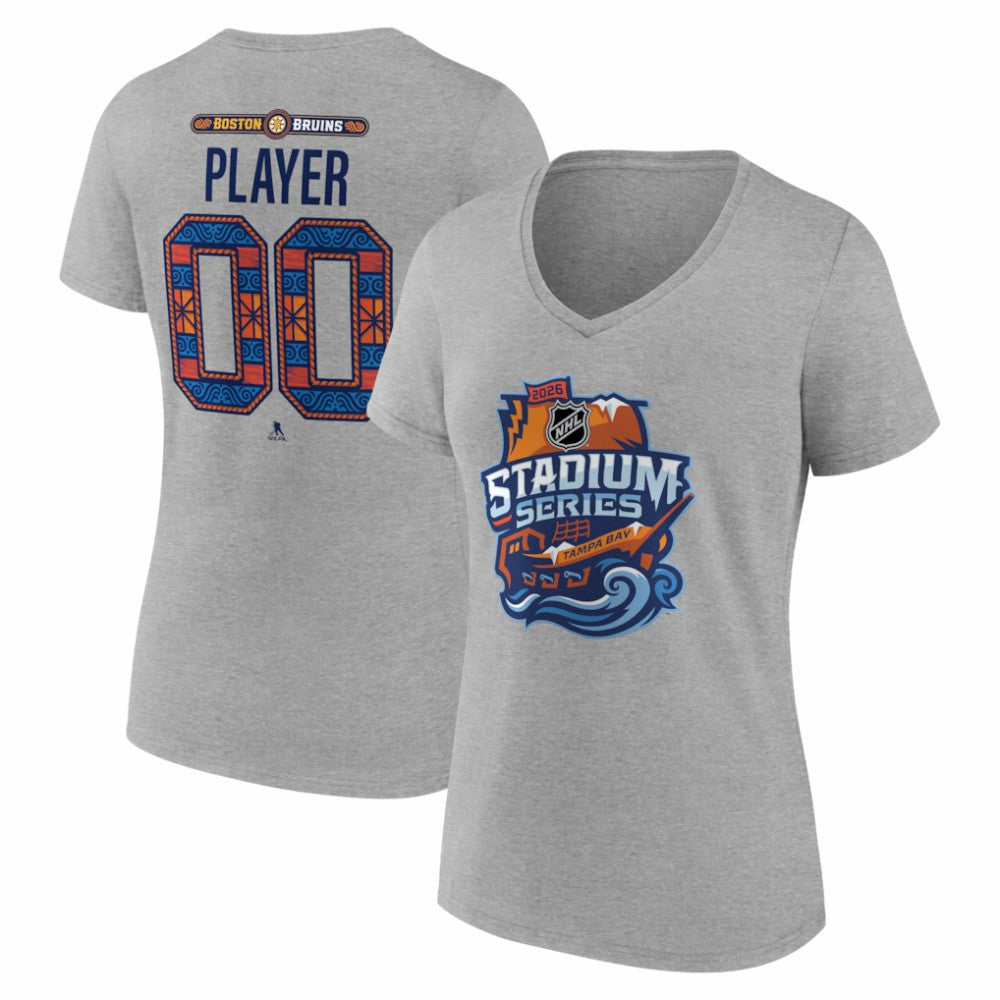 Boston Bruins Women's 2026 NHL Stadium Series Personalized Name & Number V-Neck T-Shirt - Gray | US 203794844