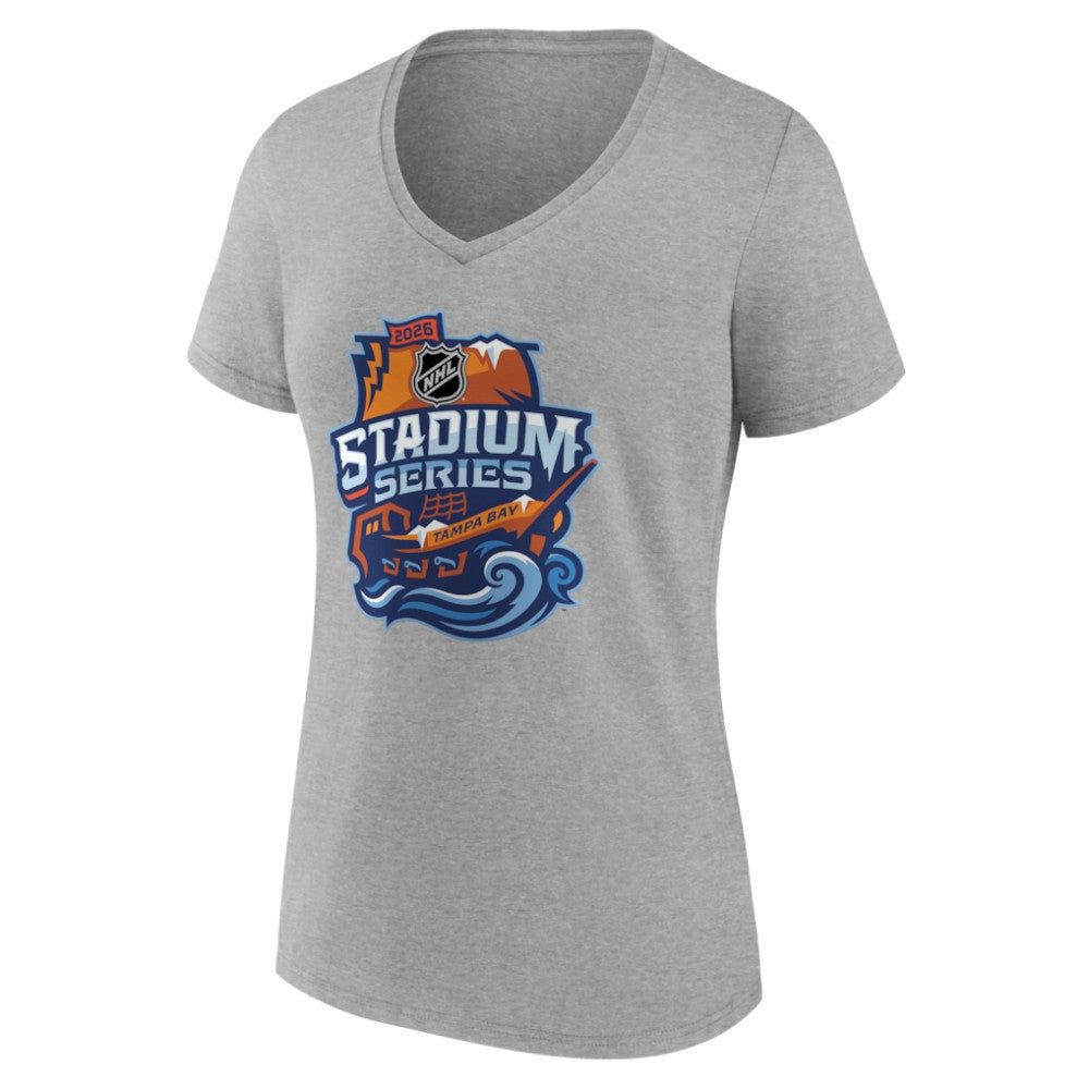 Boston Bruins Women's 2026 NHL Stadium Series Personalized Name & Number V-Neck T-Shirt - Gray | US 203794844