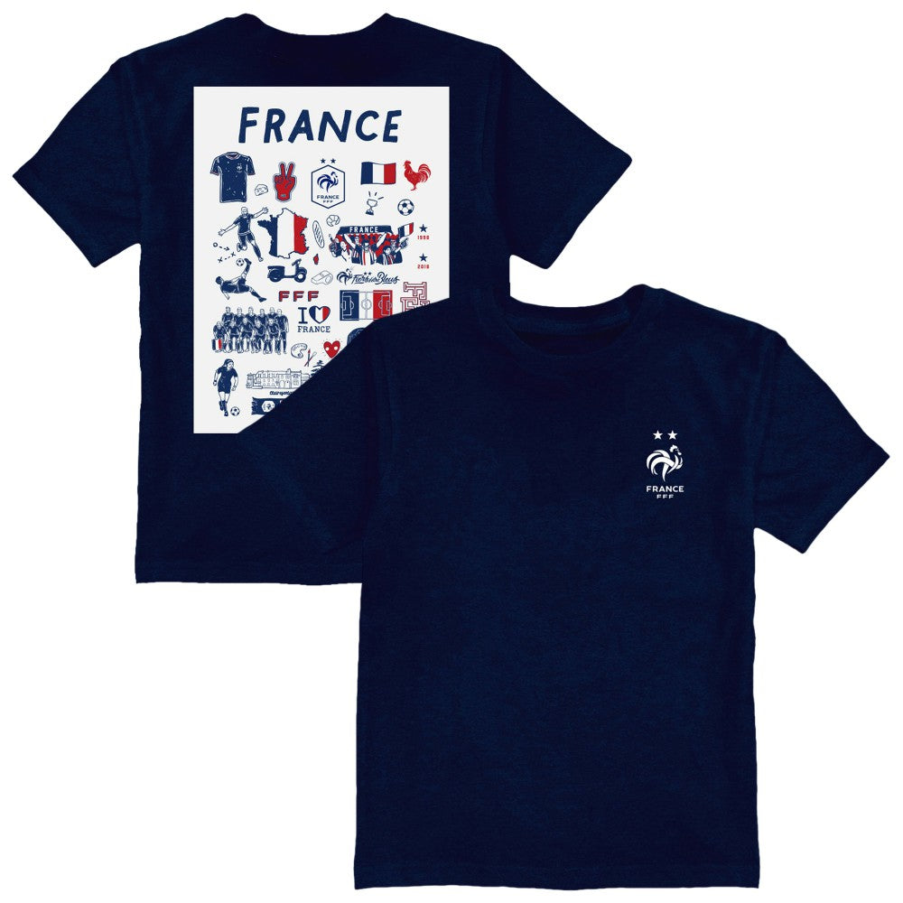 France National Team Vive La Fete Youth Impressions Artwork T-Shirt Navy