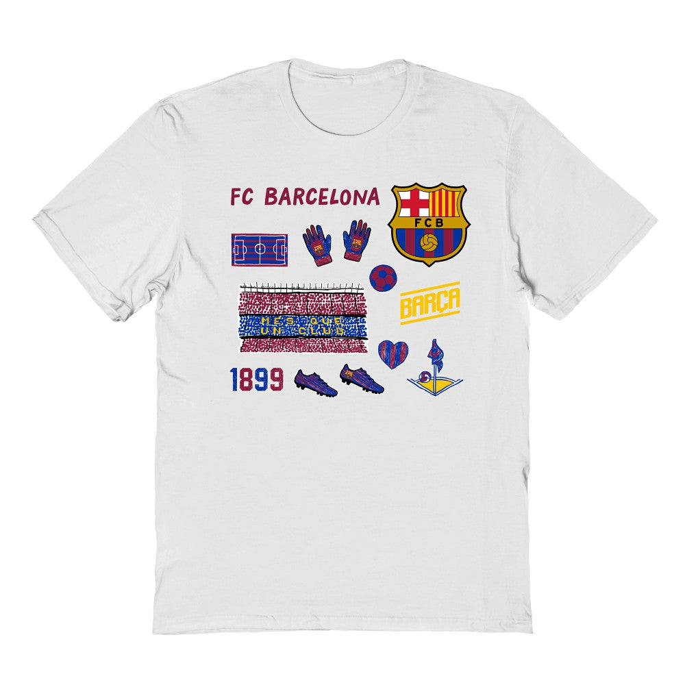 Barcelona Vive La Fete Youth Impressions Icons T-Shirt White