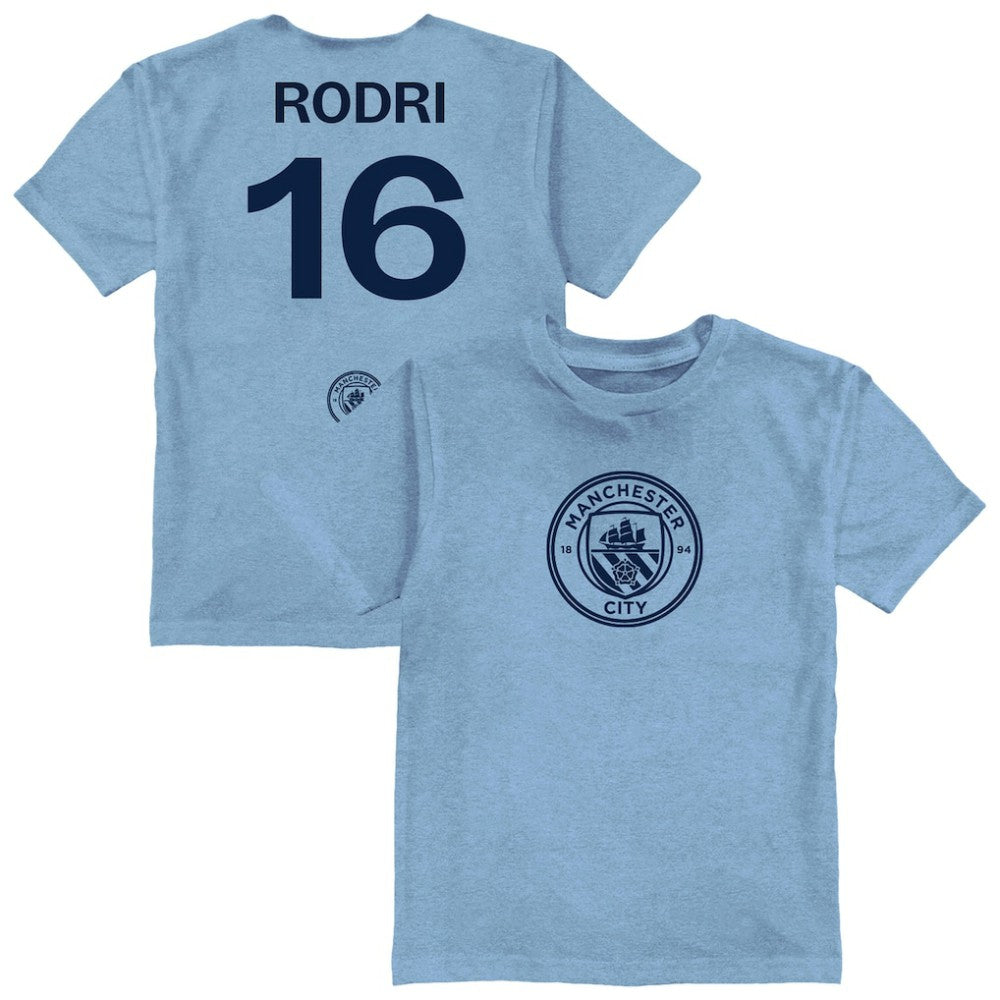 Rodri Manchester City Vive La Fete Youth Player Name & Number Color Badge T-Shirt Light Blue