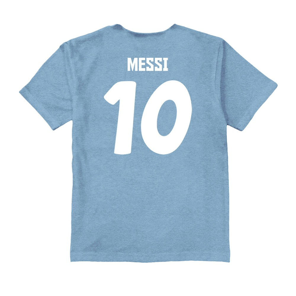 Lionel Messi Argentina National Team Vive La Fete Youth Player Name & Number Color Badge T-Shirt Light Blue