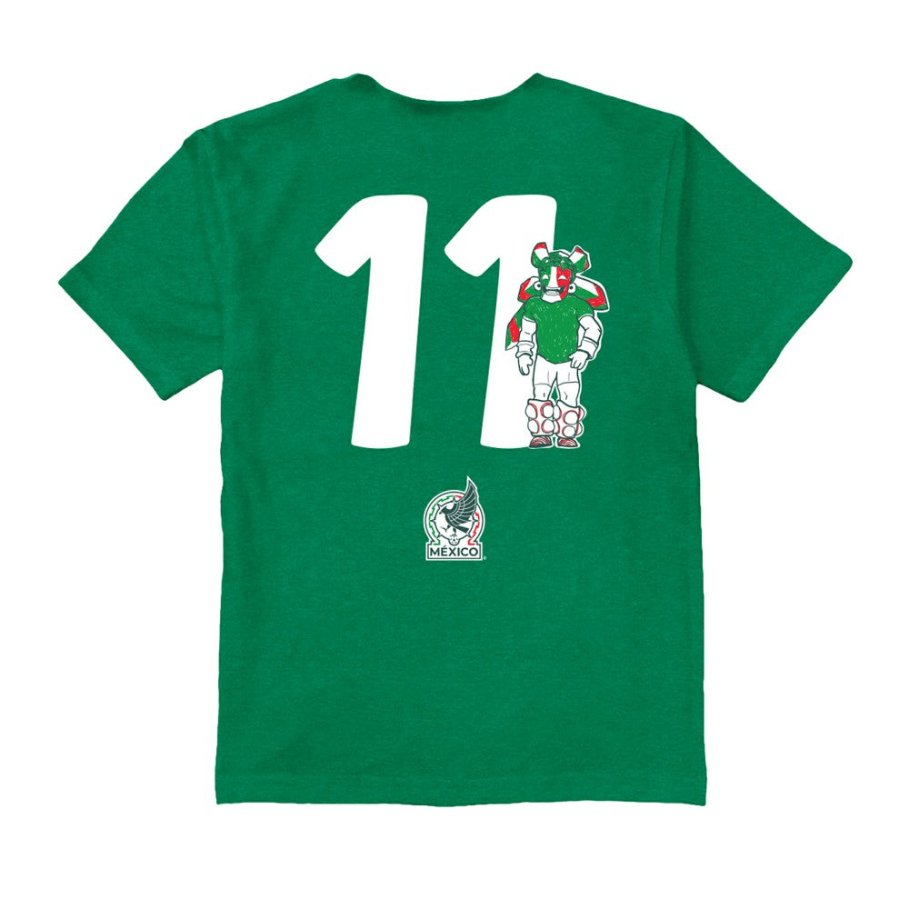 Santiago Gimenez Mexico National Team Vive La Fete Youth Player Name & Number Stadium Style T-Shirt Green