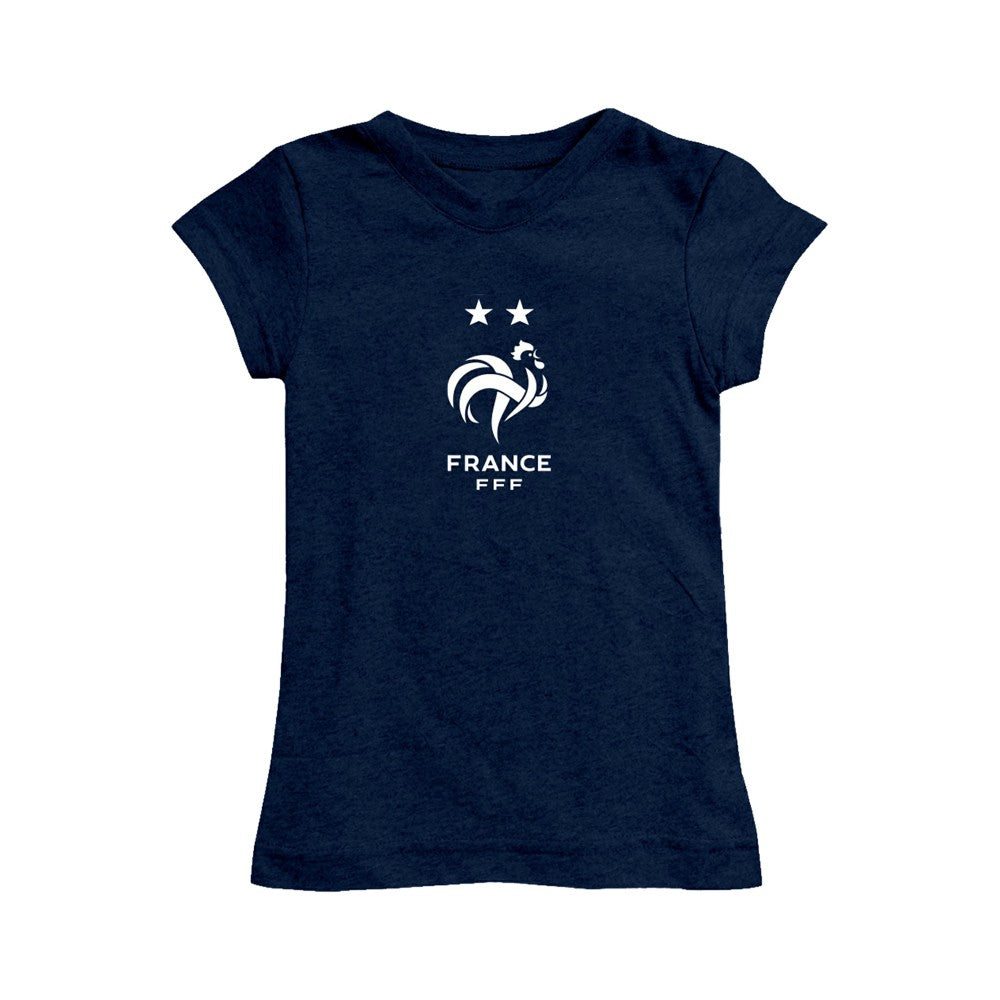 France National Team Vive La Fete Girls Youth Color Badge Fitted T-Shirt Navy