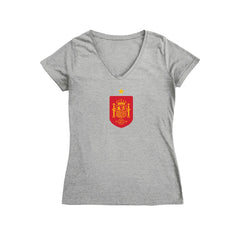 Spain National Team Vive La Fete Women's Color Badge V-Neck Fitted T-Shirt Gray