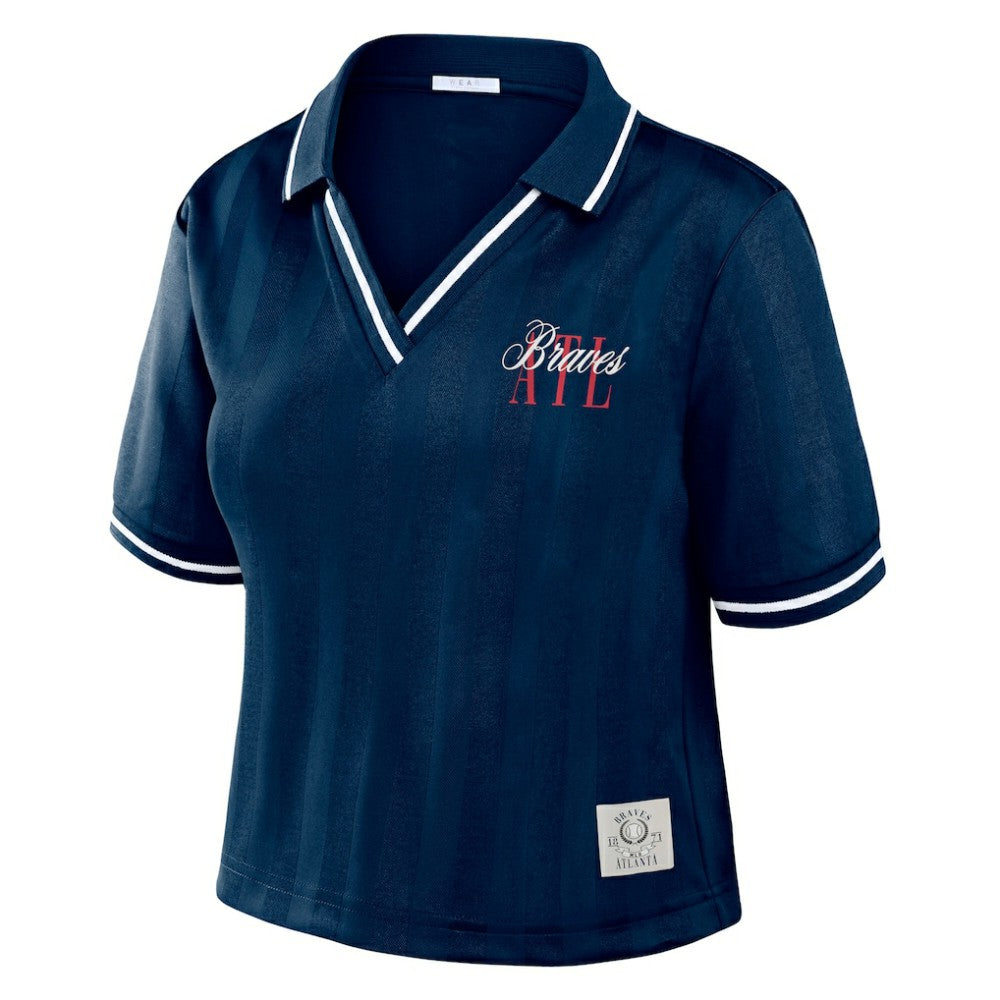 Atlanta Braves WEAR by Erin Andrews Women's Cropped Polo - Navy
