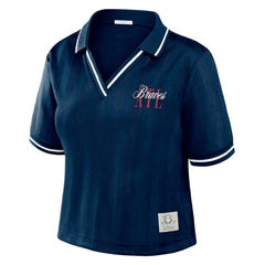 Atlanta Braves WEAR by Erin Andrews Women's Cropped Polo - Navy