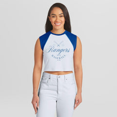 Texas Rangers WEAR by Erin Andrews Women's Cooperstown Cropped Raglan Tank Top - White Tanks