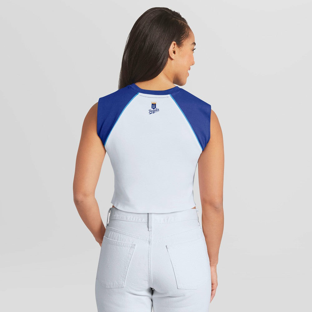 Kansas City Royals WEAR by Erin Andrews Women's Cooperstown Cropped Raglan Tank Top - White Tanks
