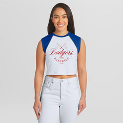 Los Angeles Dodgers WEAR by Erin Andrews Women's Cooperstown Cropped Raglan Tank Top - White Tanks