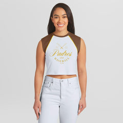 San Diego Padres WEAR by Erin Andrews Women's Cooperstown Cropped Raglan Tank Top - White Tanks