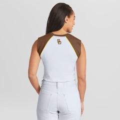 San Diego Padres WEAR by Erin Andrews Women's Cooperstown Cropped Raglan Tank Top - White Tanks