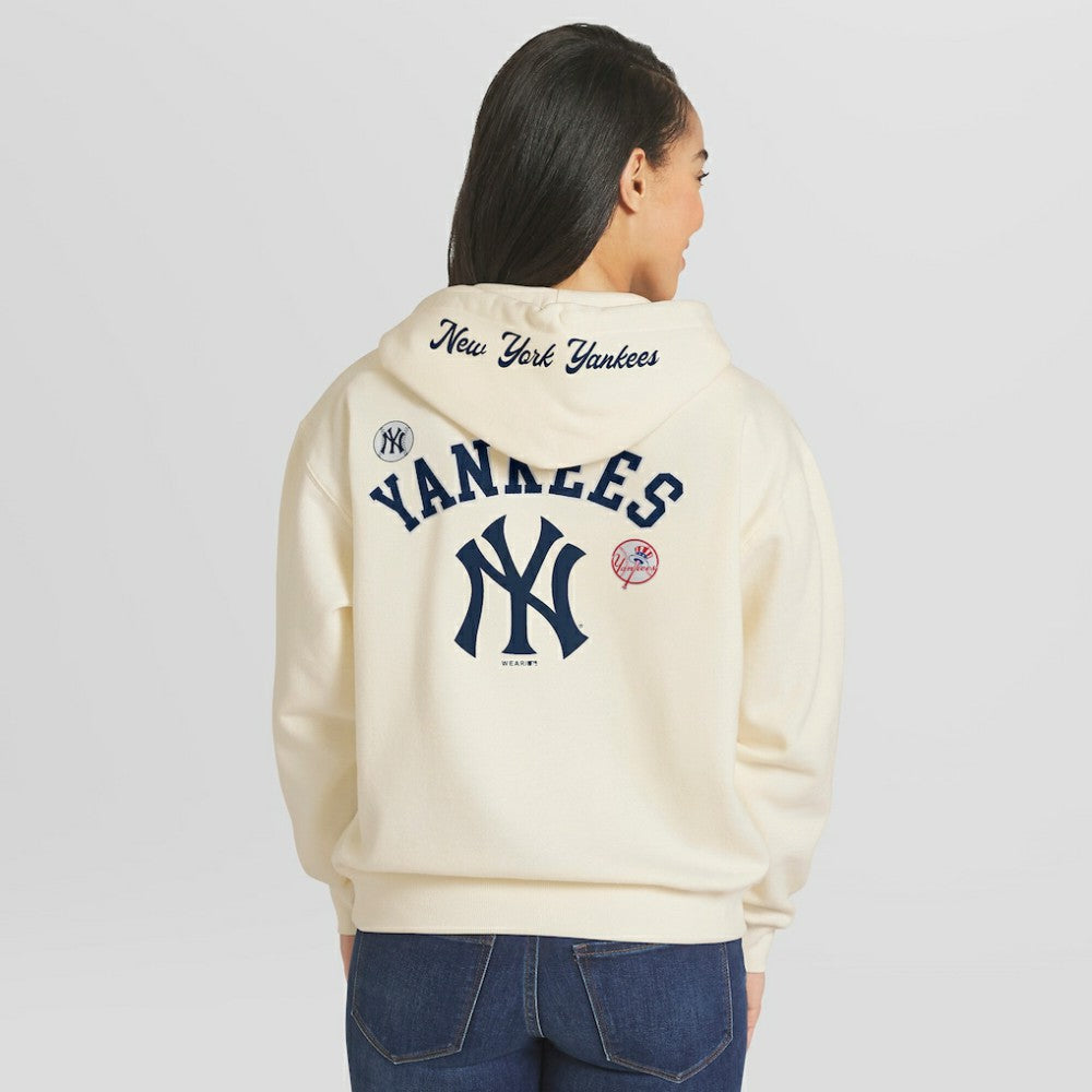 New York Yankees WEAR by Erin Andrews Women's Full-Zip Hoodie - Cream Hoodies