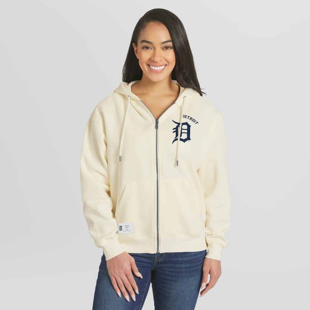 Detroit Tigers WEAR by Erin Andrews Women's Full-Zip Hoodie - Cream Hoodies