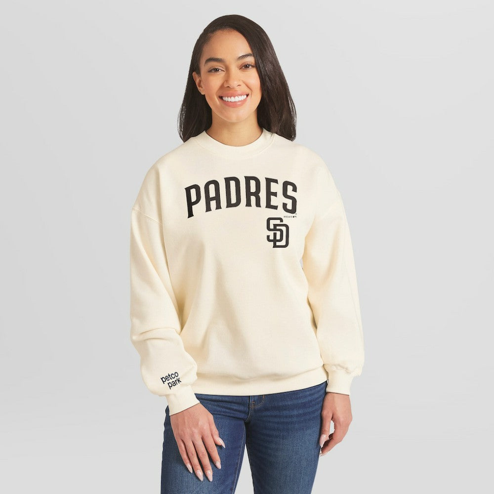 San Diego Padres WEAR by Erin Andrews Women's Heavyweight Crew Neck Sweatshirt - Cream Sweatshirts