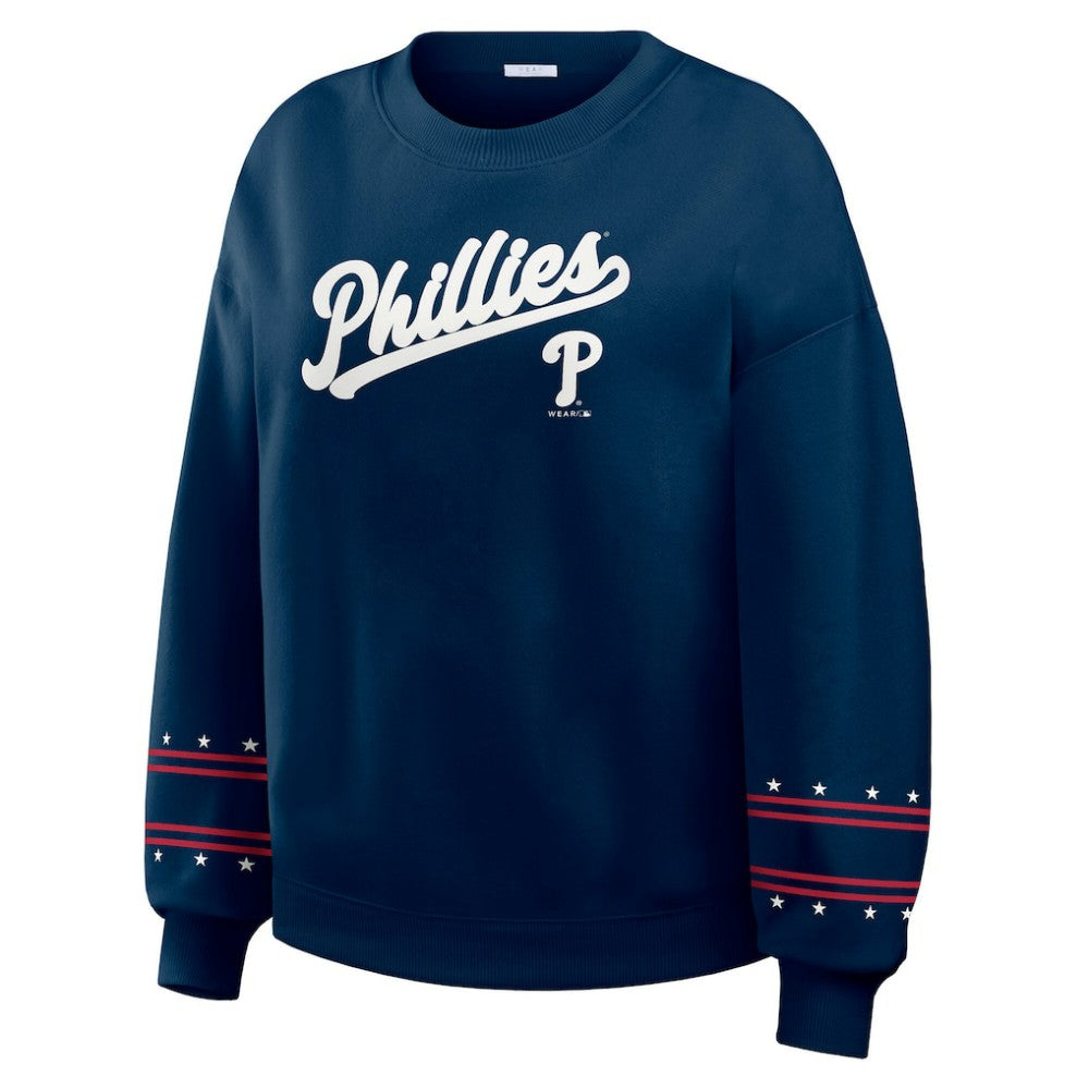 Philadelphia Phillies WEAR by Erin Andrews Women's Americana Heavyweight Fleece Sweatshirt - Navy Sweatshirts