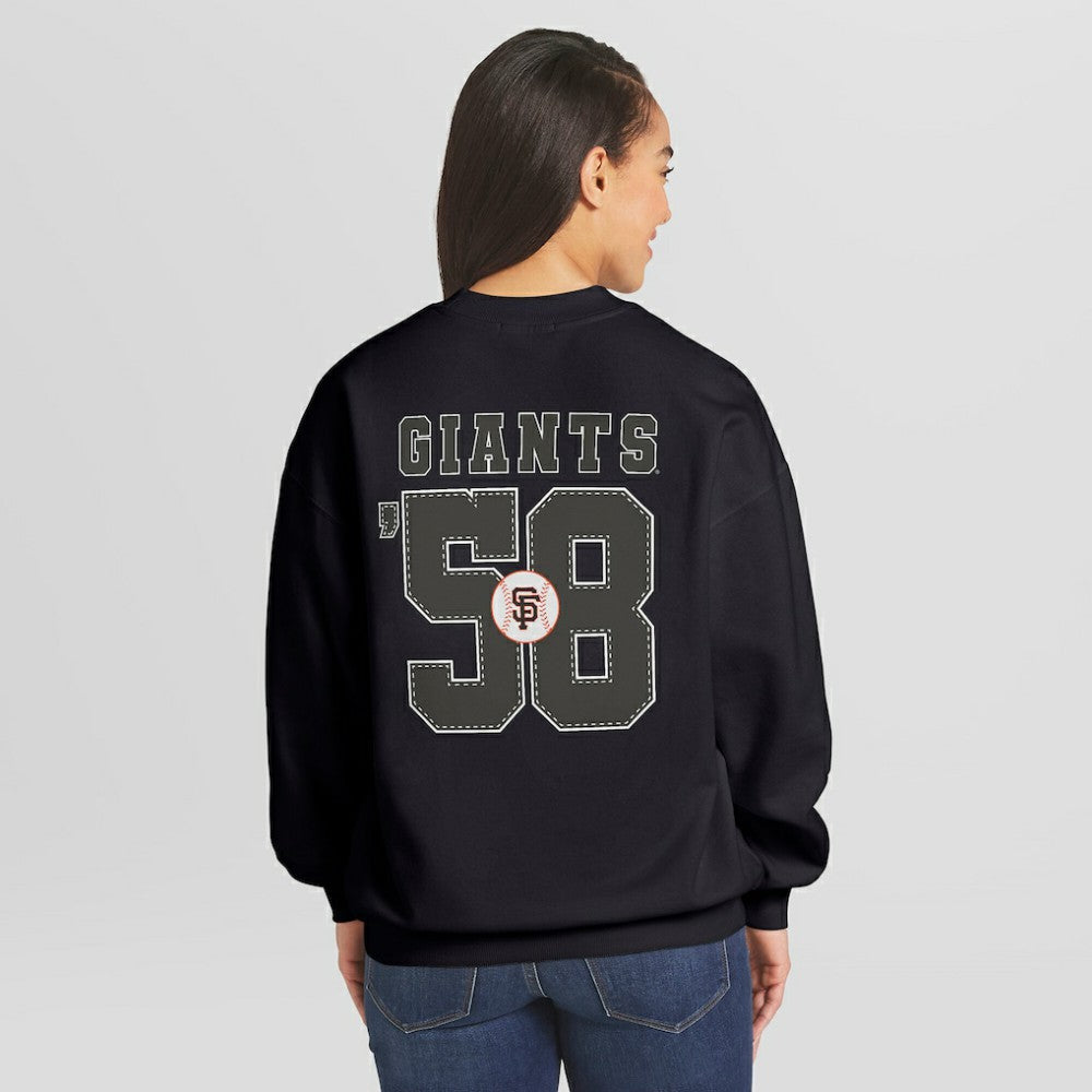 San Francisco Giants WEAR by Erin Andrews Women's Heavyweight Crew Neck Sweatshirt - Black Sweatshirts