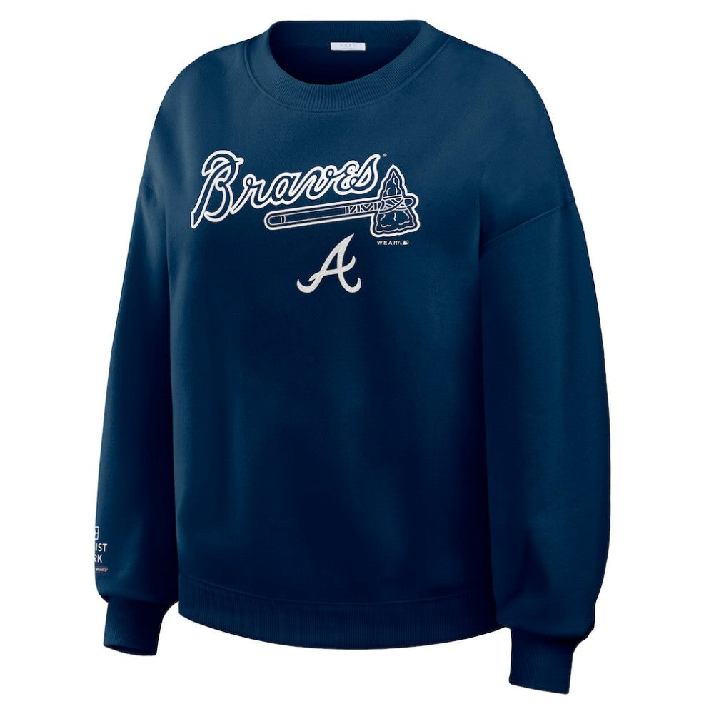 Atlanta Braves WEAR by Erin Andrews Women's Heavyweight Crew Neck Sweatshirt - Navy Sweatshirts