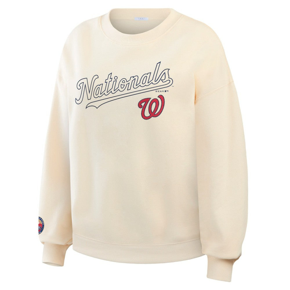 Washington Nationals WEAR by Erin Andrews Women's Heavyweight Crew Neck Sweatshirt - Cream Sweatshirts