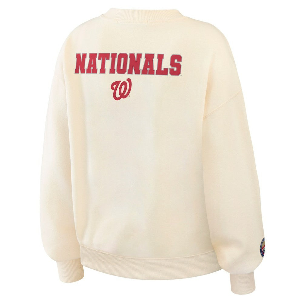 Washington Nationals WEAR by Erin Andrews Women's Heavyweight Crew Neck Sweatshirt - Cream Sweatshirts