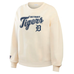 Detroit Tigers WEAR by Erin Andrews Women's Heavyweight Crew Neck Sweatshirt - Cream Sweatshirts