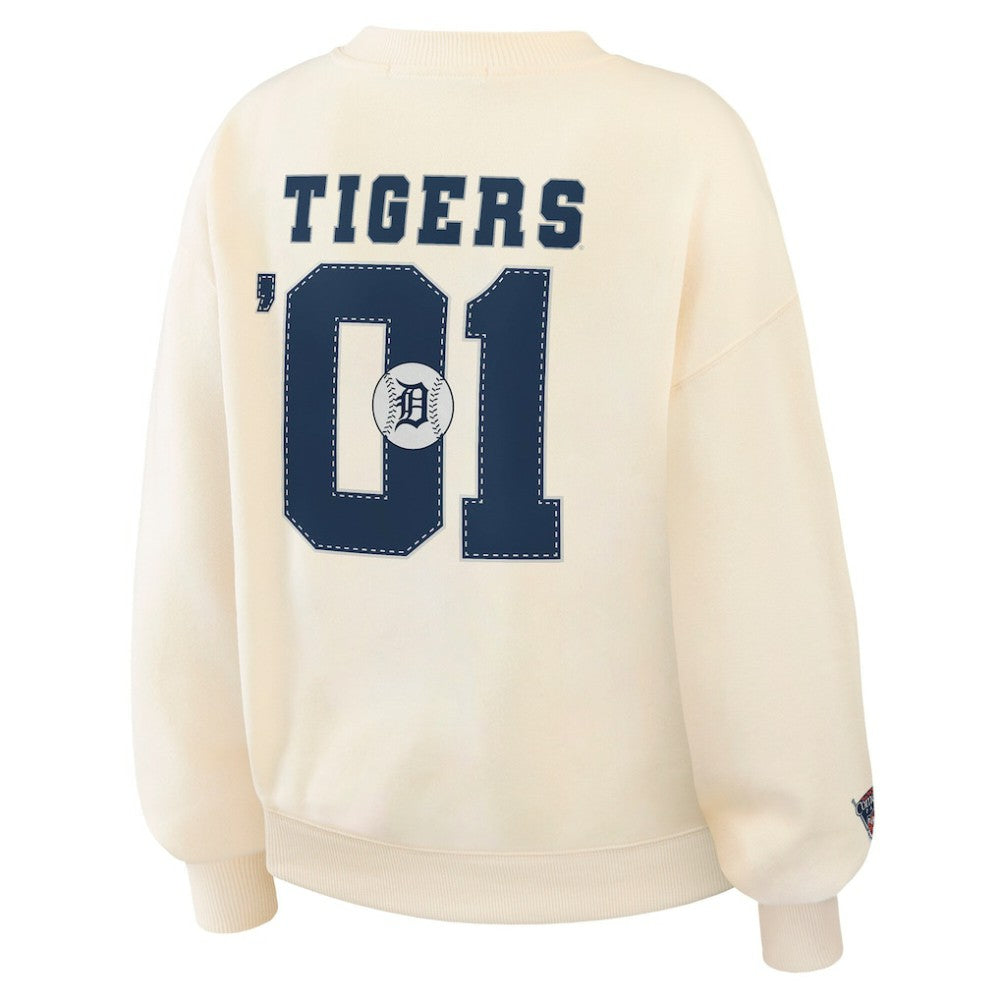 Detroit Tigers WEAR by Erin Andrews Women's Heavyweight Crew Neck Sweatshirt - Cream Sweatshirts