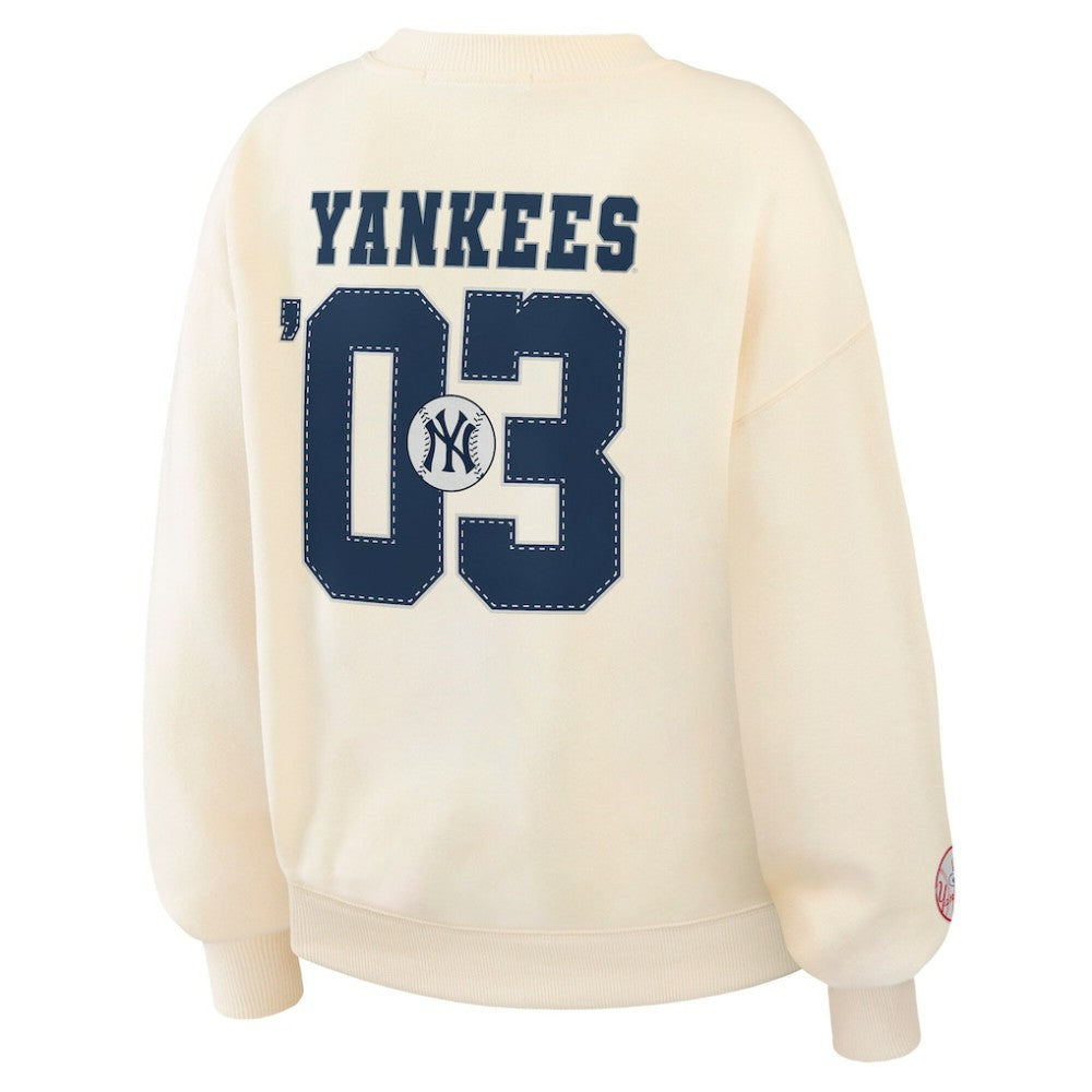 New York Yankees WEAR by Erin Andrews Women's Heavyweight Crew Neck Sweatshirt - Cream Sweatshirts