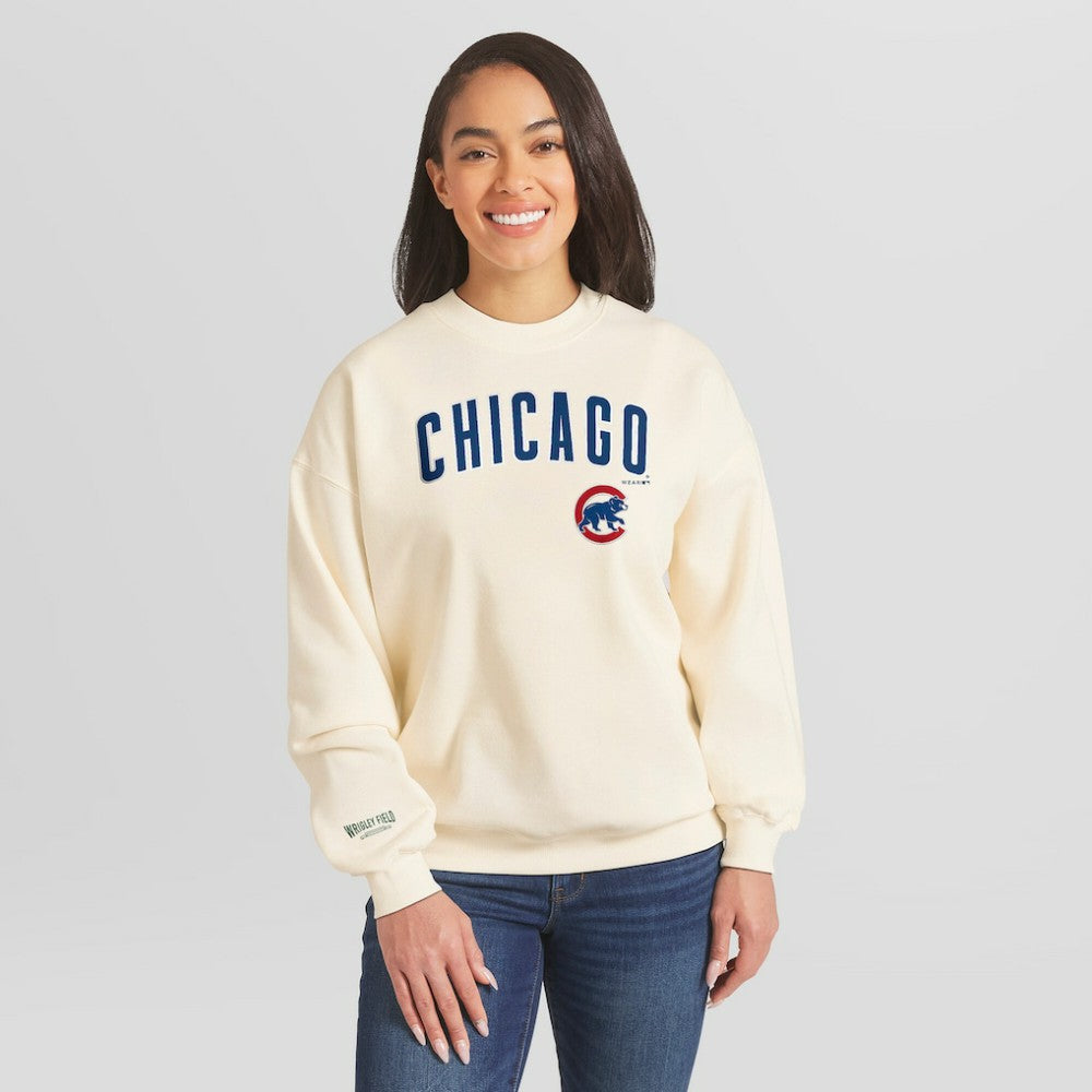 Chicago Cubs WEAR by Erin Andrews Women's Heavyweight Crew Neck Sweatshirt - Cream Sweatshirts