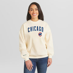 Chicago Cubs WEAR by Erin Andrews Women's Heavyweight Crew Neck Sweatshirt - Cream Sweatshirts