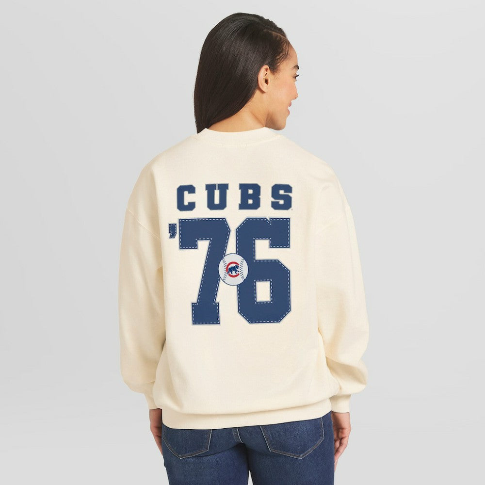 Chicago Cubs WEAR by Erin Andrews Women's Heavyweight Crew Neck Sweatshirt - Cream Sweatshirts
