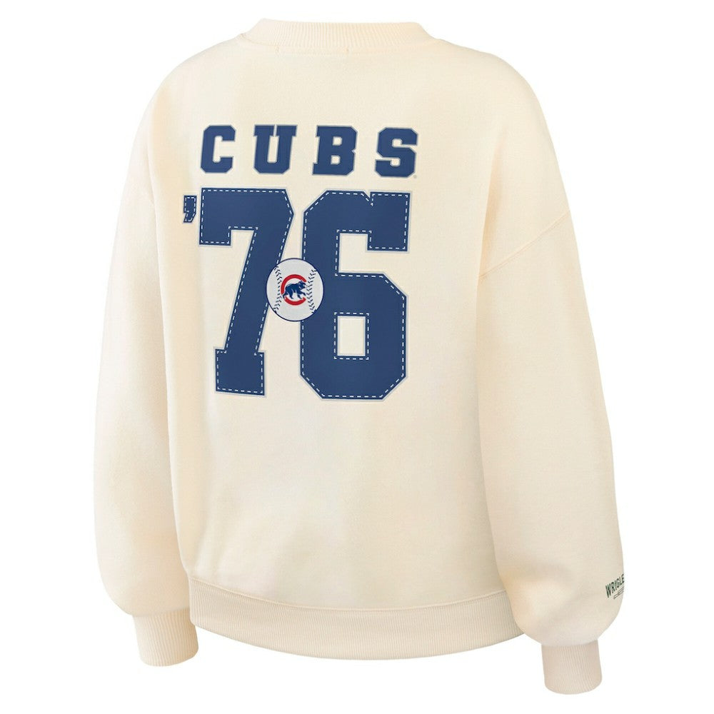 Chicago Cubs WEAR by Erin Andrews Women's Heavyweight Crew Neck Sweatshirt - Cream Sweatshirts