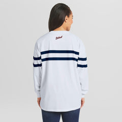 Detroit Tigers WEAR by Erin Andrews Women's Oversized Long Sleeve Striped T-Shirt - White T-shirts