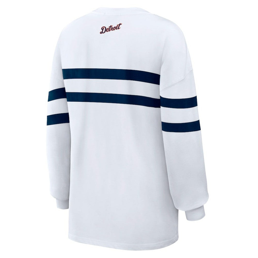 Detroit Tigers WEAR by Erin Andrews Women's Oversized Long Sleeve Striped T-Shirt - White T-shirts
