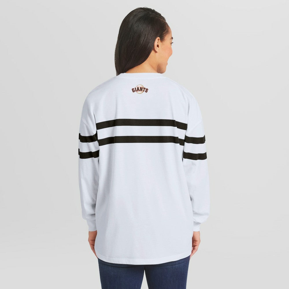 San Francisco Giants WEAR by Erin Andrews Women's Oversized Long Sleeve Striped T-Shirt - White T-shirts